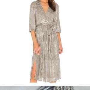 COPY - Alice + Olivia KATINA Metallic  Silver Wrap Midi Dress